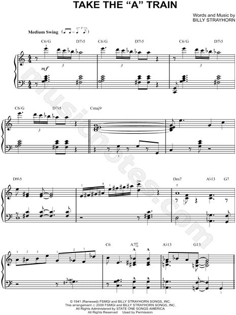 Duke Ellington Take The A Train Sheet Music Piano Solo In C Major Download And Print Sku