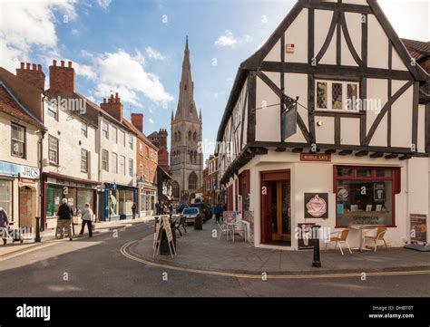 View along Kirkgate, Newark on Trent, Nottinghamshire, England, UK ...