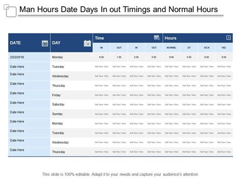 Man Hours Date Days In Out Timings And Normal Hours Templates