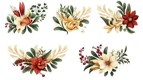 Premium Ai Image Set Of Watercolor Flower Arrangements Flower Maroon