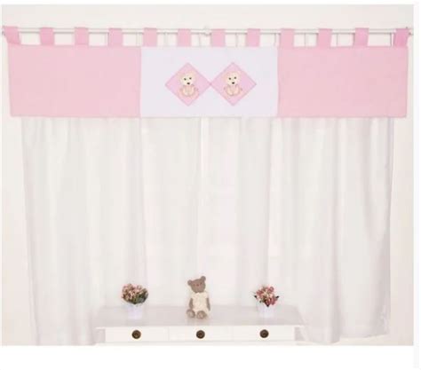 Cortina Quarto de Bebê Florisbela Rosa 03 Peças coleção Slim