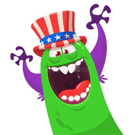 Cartoon Funny Monster Wearing American Uncle Sam Hat On Usa