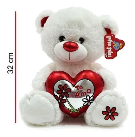 Peluche Oso Blanco Sentado Con Corazon Metalizado 32cm Envío gratis