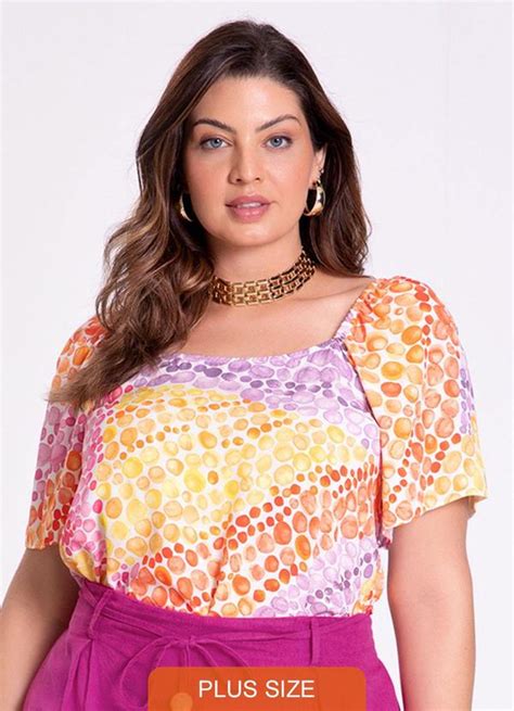 Blusa Plus Size Em Viscose Laranja Lunender Mais Mulher