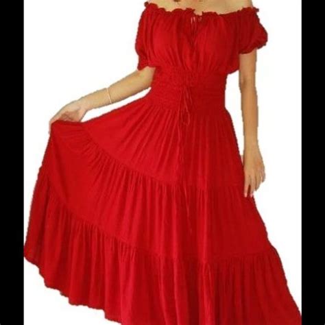 Red Maxi Peasant Ruffled Dress With Images Red Dress Maxi Dresses Red Maxi