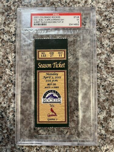 Albert Pujols St Louis Cardinals MLB Debut 1st Hit Ticket Stub 4 2 01