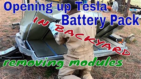 Taking Tesla Model S 85 Battery Pack Apart In The Backyard With Basic Tools 85kwh Battery Pack