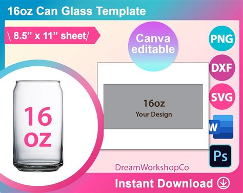 16oz Can Glass Template Beer Can Glass Sublimation Canva Ms Etsy