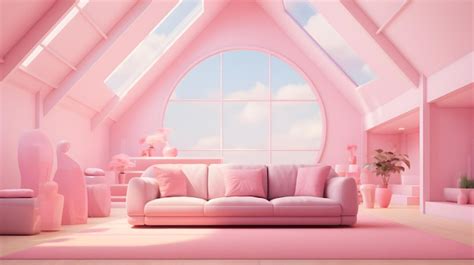 Premium AI Image | barbie pink interior of modern living room attic ...