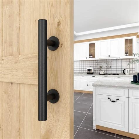 12 Inch Sliding Barn Door Handle Pull And Flush Hardware Set Black Powder Coated Finish Large