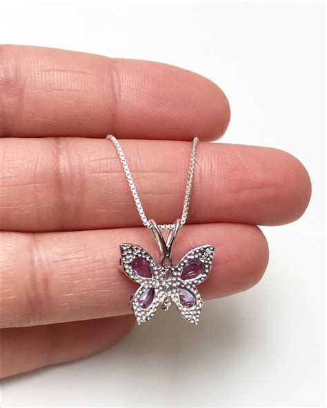 Amethyst Butterfly Necklace Sterling Silver Amethyst Pendant Etsy