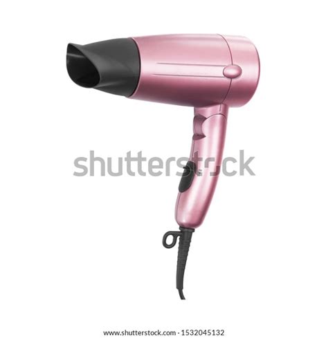 pink hair dryer isolated  white stock photo edit