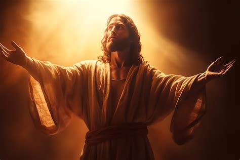 Premium Photo Jesus Standing In Front Of A Light That Is Shining On