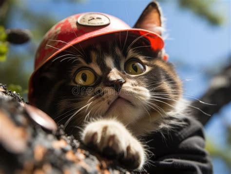 Ladybug Firefighter Rescues Toy Cat Stuck In Tree Stock Illustration