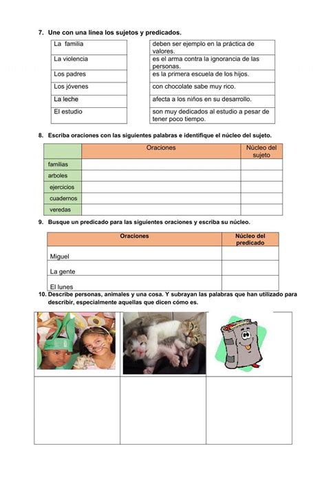 La Oración Gramatical Sustantivo Y Adjetivo Worksheet Live Worksheets