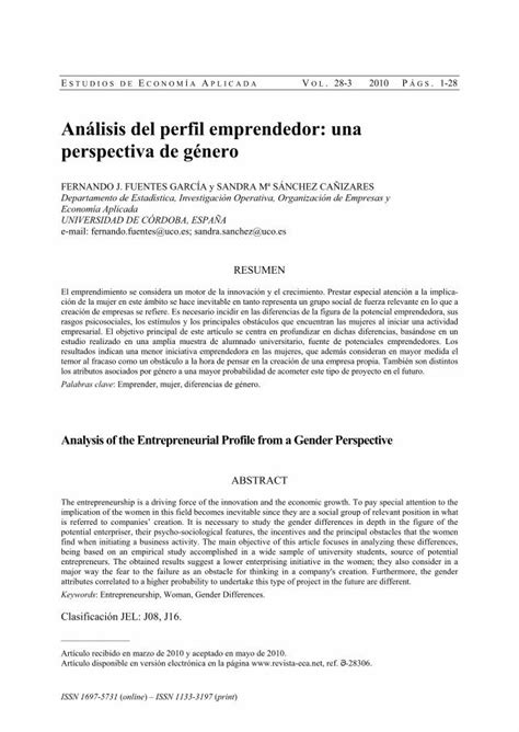 Pdf An Lisis Del Perfil Emprendedor Una Perspectiva De G Pdf