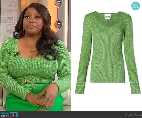 Wornontv Sherris Green Metallic Scoop Neck Sweater On Sherri Sherri