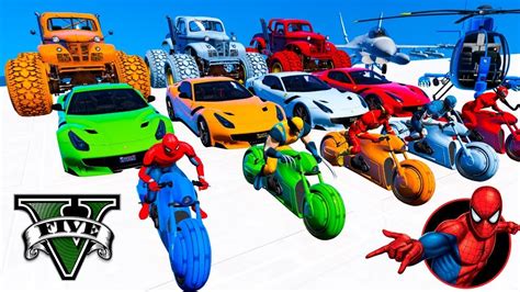 GTA V Spiderman Mega Ramp Super Car Monster Truck Jet With Epic Super