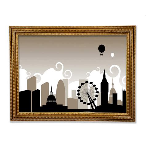 Ebern Designs London City Outline Beige Einzelner Bilderrahmen