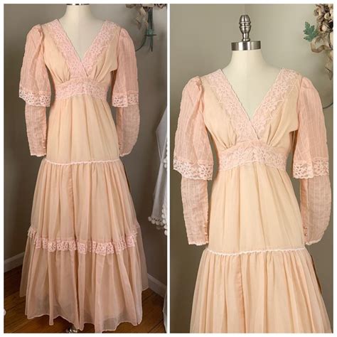 Vintage Gunne Sax By Jessica Maxi Dress Peachy Pink S Etsy