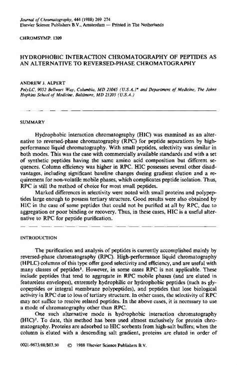 Pdf Hydrophobic Interaction Chromatography Of Peptides As An