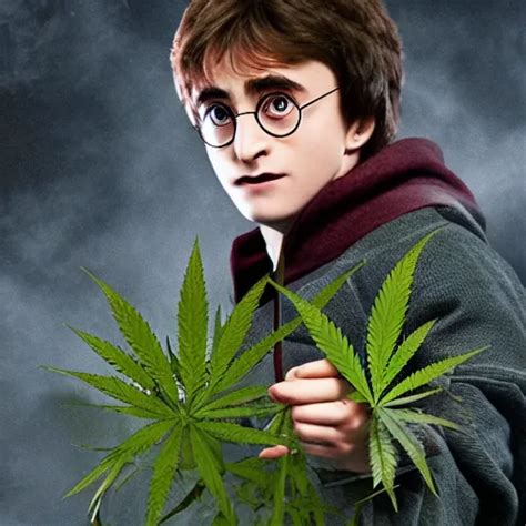 Harry Potter Holding A Long Joint Surrounded By Weed Stable