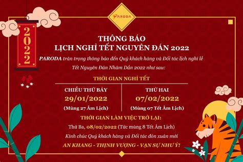 Thông báo lịch nghỉ tết Nguyên đán 2022