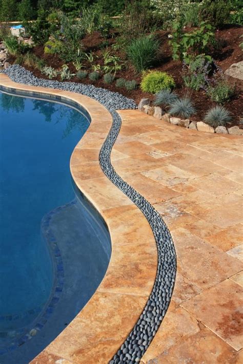 Travertine Patio We Did In Va With A Border Of Japanese River Rocks