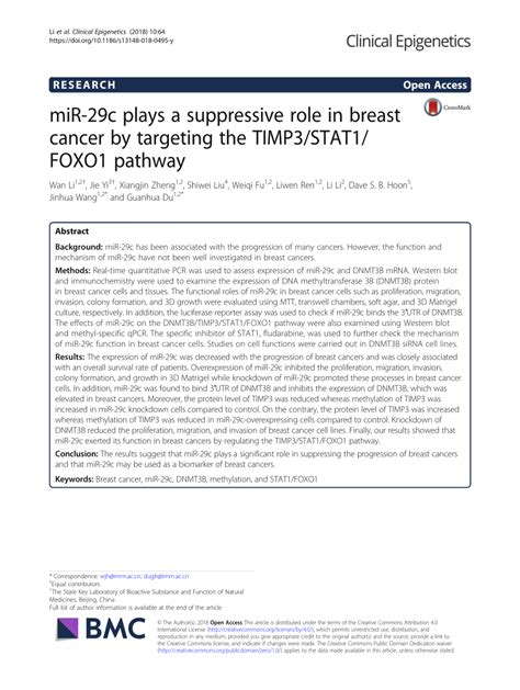 PDF MiR 29c Plays A Suppressive Role In Breast Cancer By Targeting