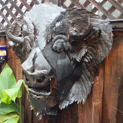 Buffalo Head Original Metal Sculpture one of a kind art