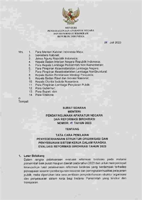 Surat Edaran Menteri Negara Pendayagunaan Aparatur Negara Dan Reformasi