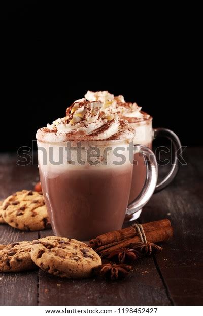 Hot Chocolate Cocoa With Whipped Cream On Table