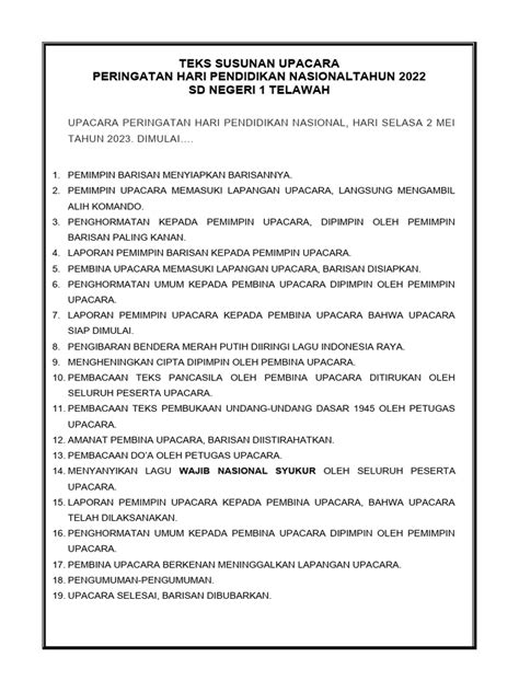 Teks Susunan Upacara Hari Pendidikan Nasional Pdf