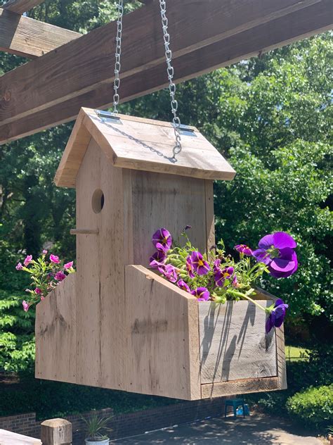 Custom Hand Made Bird House Planter Can Hang Easily Outdoors On Any