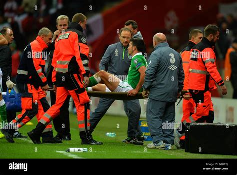 Republic Of Irelands Shane Long Is Stretchered Off During The European