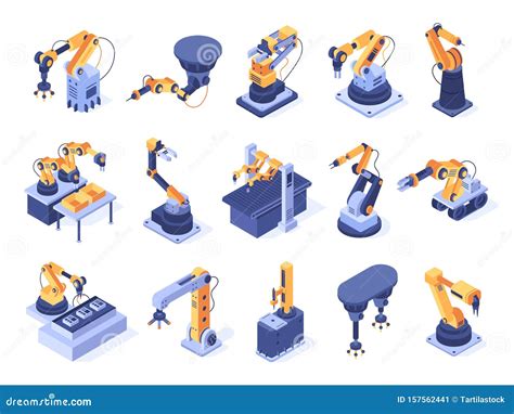 Isometric Robotic Arm Industrial Factory Machines Manufacturing