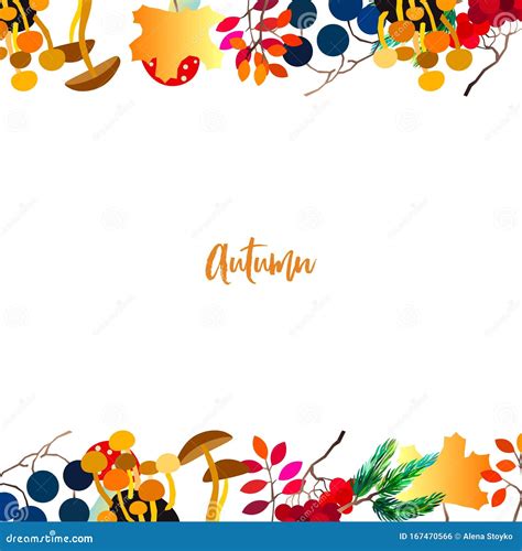 Autumn Vector Frame With Berries Acorns Pine Cone Mushrooms