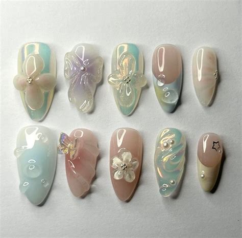 3d Flora Hand Painted Nails Custom Press On Nails Hand Made Press On