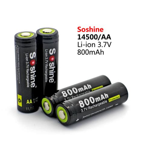 Soshine Battery Li Ion 14500 AA With Protected 3 7V 800mAh Soshine