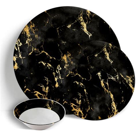 Black Gold Marble 18pc Dinner Set By Peacock Supplies