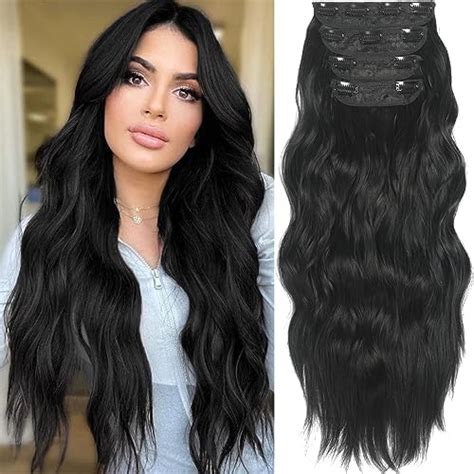 Black Clip In Hair Extensions 4 Pcs Natural Soft Long