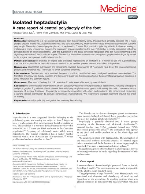 Pdf Isolated Heptadactylia A Case Report Of Central Polydactyly Of