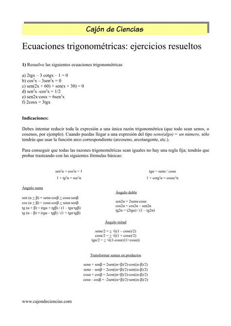 Pdf Ecuaciones Trigonom Tricas Ejercicios Pdf Filecaj N De