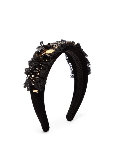 Crystal And Floral Lace Velvet Headband Dolce And Gabbana Hair