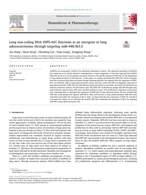 Pdf Long Non Coding Rna Oip As Functions As An Oncogene In Lung