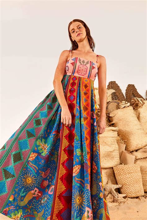 farm rio color block embroidered maxi dress  orange lyst