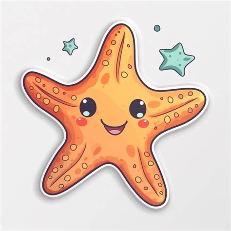 Estrela Do Mar Dos Desenhos Animados Uma Cara Feliz E Estrelas Ao