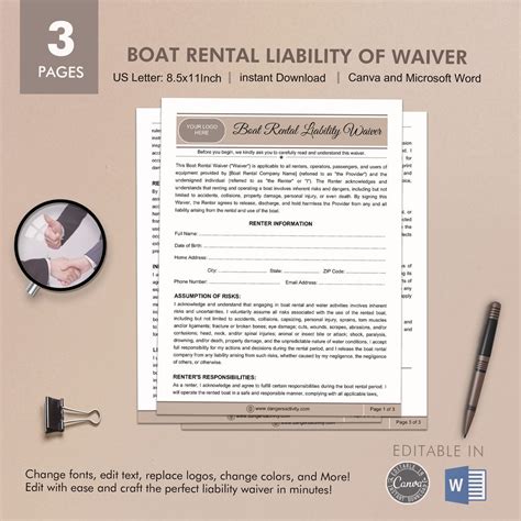 Boat Rental Waiver Watercraft Rental Consent Form Rental Liability