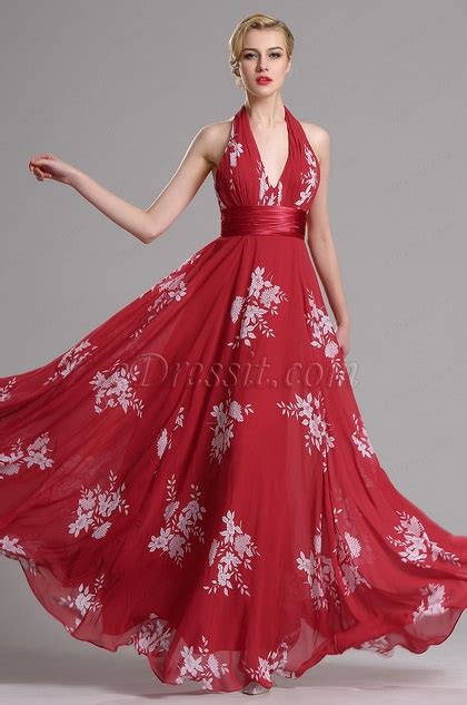 Red Halter Floral A Line Evening Dress X07158002 Edressit