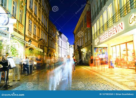 Prague streets at night editorial stock image. Image of scene - 107983269